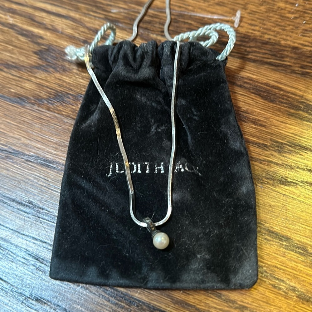 Judith Jack pearl and black diamond necklace on silver snake chain necklace